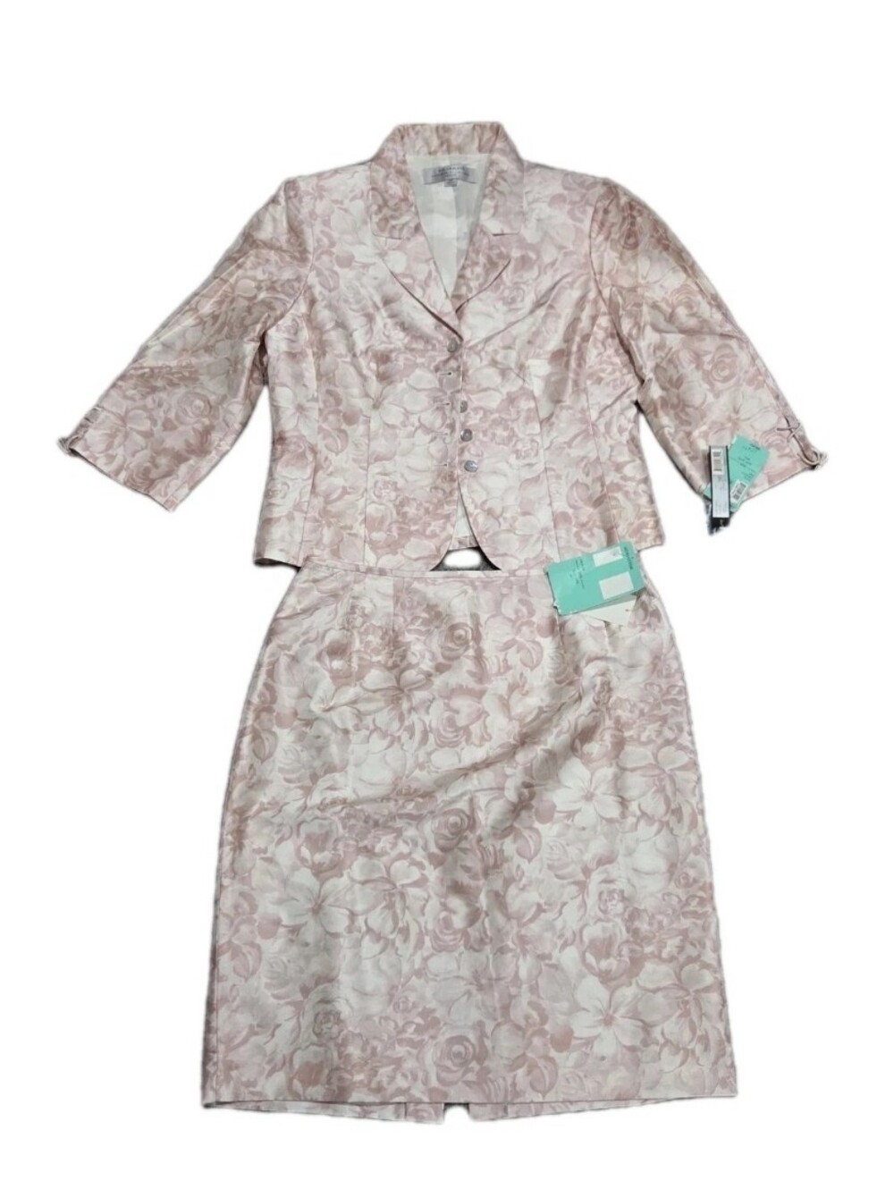 Tahari Arthur S. Levine Floral Pink Embroidered Skirt Suit Set Size 10 Petite